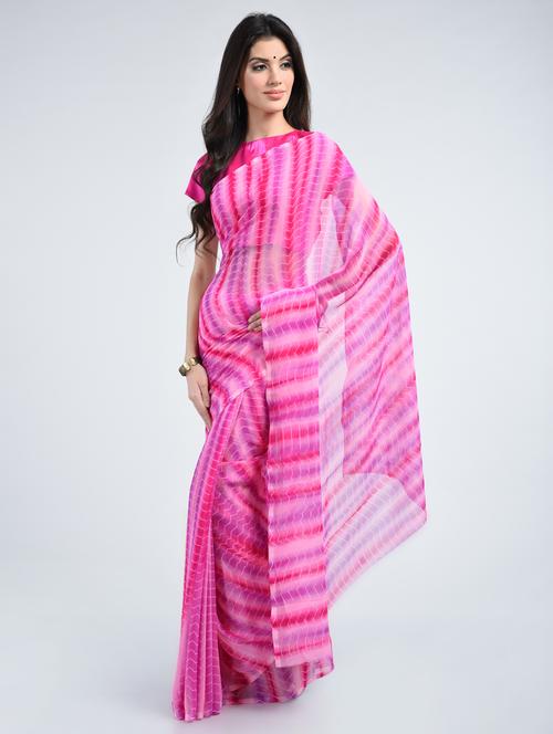 women's shibori pink colored saree with blouse - 15341314 - Very Small Image - 1