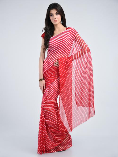 hot red leheriya saree with blouse - 15341321 - Very Small Image - 1