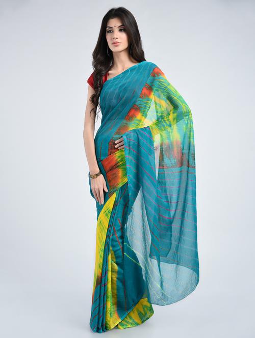 chiffon lehariya saree with blouse - 15341323 - Very Small Image - 1