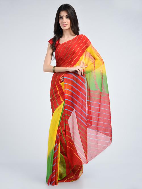 chiffon lehariya saree with blouse - 15341327 - Very Small Image - 1