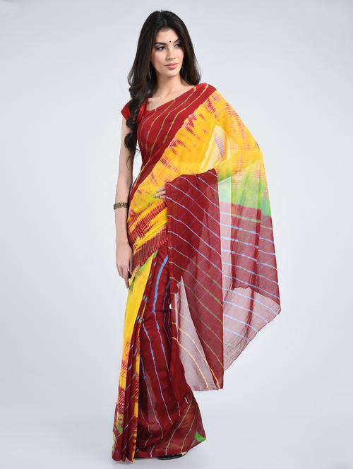 chiffon lehariya saree with blouse - 15341329 - Very Small Image - 1
