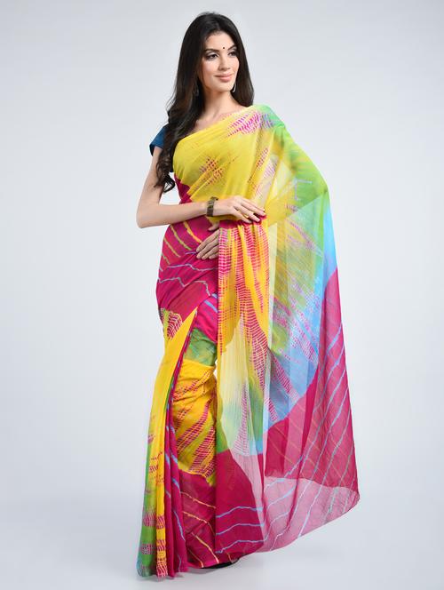 chiffon lehariya saree with blouse - 15341330 - Very Small Image - 1