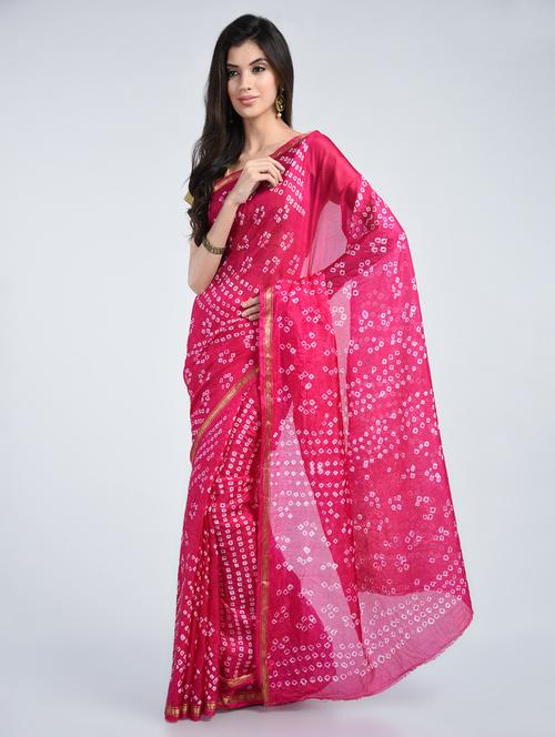 delicate border bandhani saree with blouse - 15341333 - Very Small Image - 1