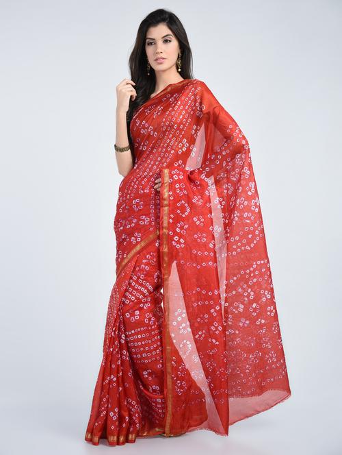 delicate border bandhani saree with blouse - 15341335 - Very Small Image - 1