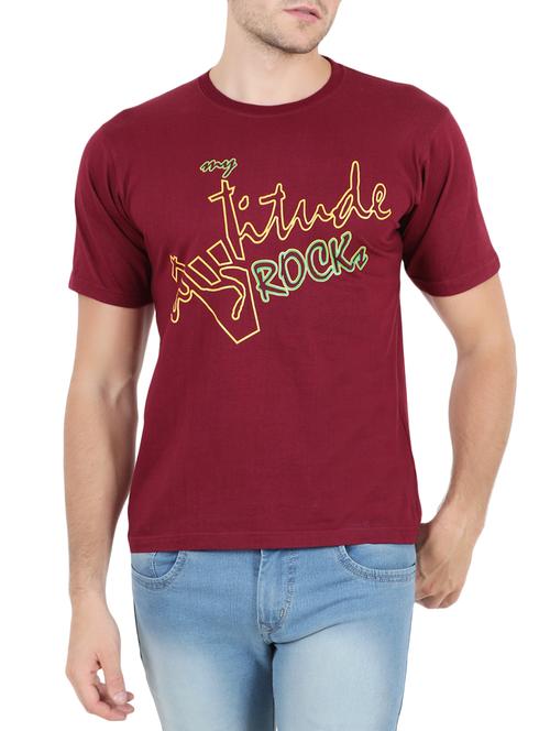 maroon cotton chest print t-shirt - 15342410 - Very Small Image - 1