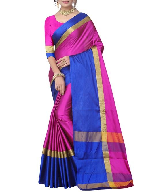 pink silk blend saree with blouse - 15342699 - Very Small Image - 1