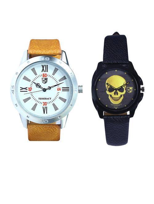 tesseract white dial & black skull face dial men's & boy's analogue watches (ubrtx005+ubgs055) - 15343952 - Very Small Image - 1