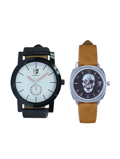 tesseract white & black skull face dial men's analogue watches (sbw011+ubrss049) - 15344045 - Very Small Image - 1