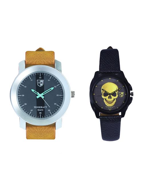 tesseract black dial & black skull face dial men's & boy's analogue watches (sbrgb013+ubgs055) - 15344078 - Very Small Image - 1