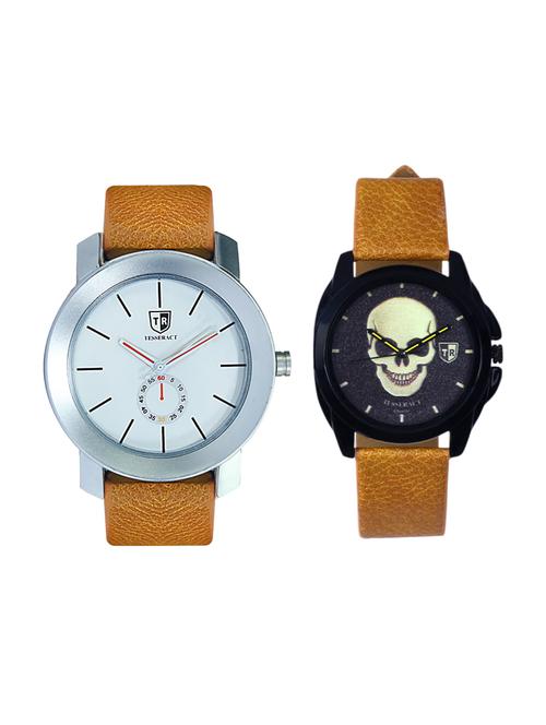 tesseract white dial & black skull face dial men's & boy's analogue watches (sbrw015+ubrgs047) - 15344103 - Very Small Image - 1