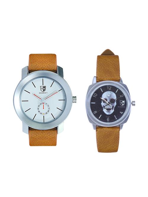 tesseract white dial & black skull face dial men's & boy's analogue watches (sbrw015+ubrss049) - 15344104 - Very Small Image - 1