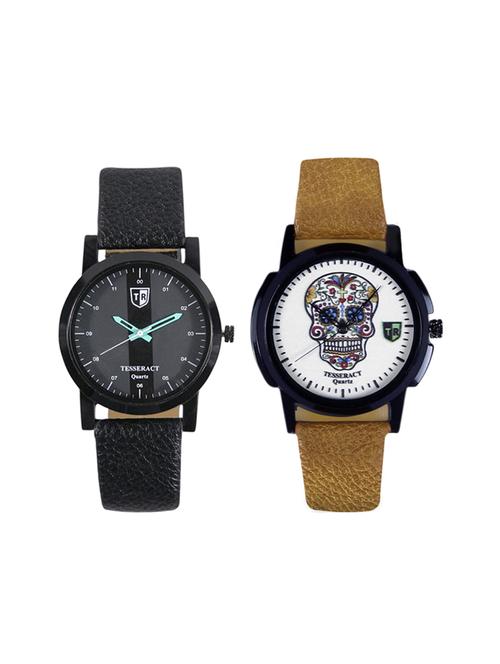 tesseract black dial & white skull face dial men's analogue watches (sbgb019+ubrcfs059) - 15344164 - Very Small Image - 1