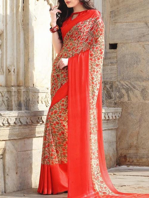 contrast border floral saree - 15344225 - Very Small Image - 1