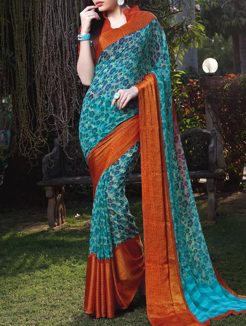 contrast border floral saree - 15344238 - Very Small Image - 1
