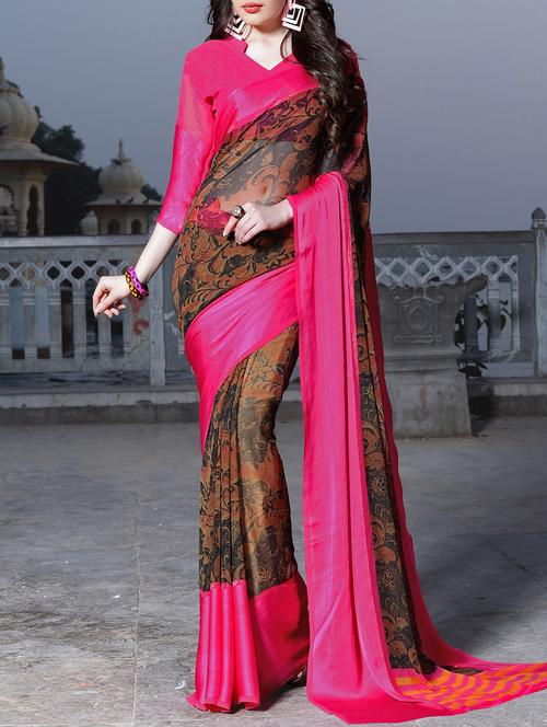 contrast border printed saree - 15344240 - Very Small Image - 1