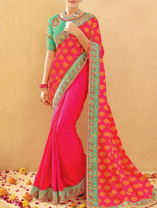 floral jacquard half & half saree - 15344269 - Very Small Image - 1