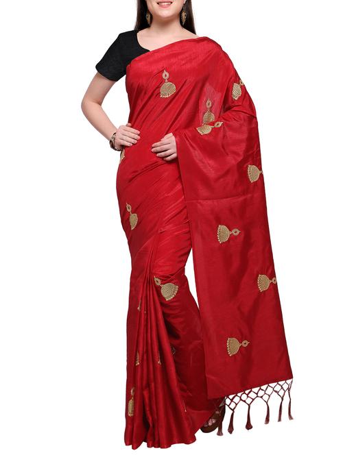 zari embroidered red saree with tassels with blouse - 15344492 - Very Small Image - 1