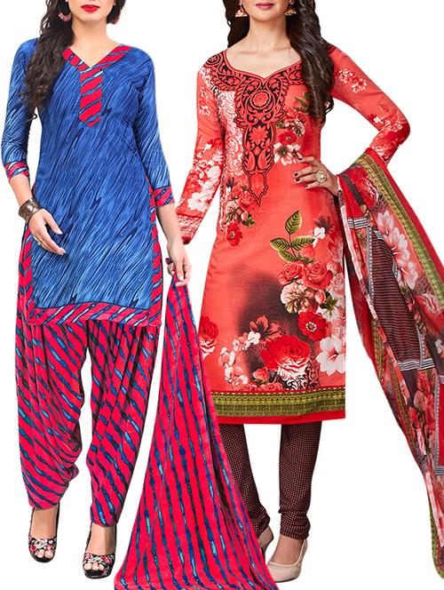 multi colored unstitched combo suit - 15345017 - Very Small Image - 1