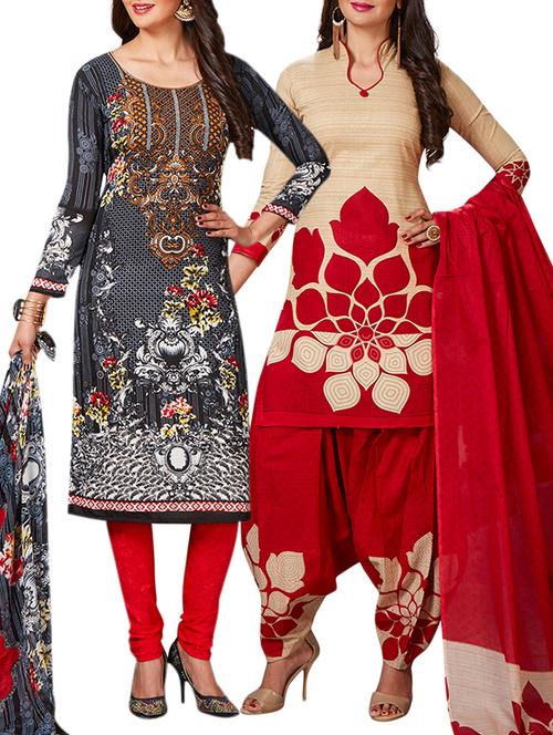 multi colored unstitched combo suit - 15345043 - Very Small Image - 1