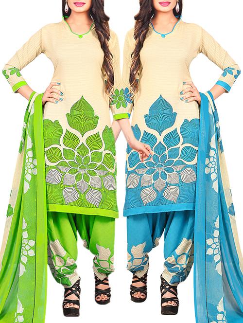 multi colored unstitched combo suit - 15345107 - Very Small Image - 1