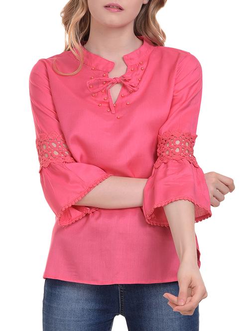 lace trim flute sleeved top - 15345595 - Very Small Image - 1