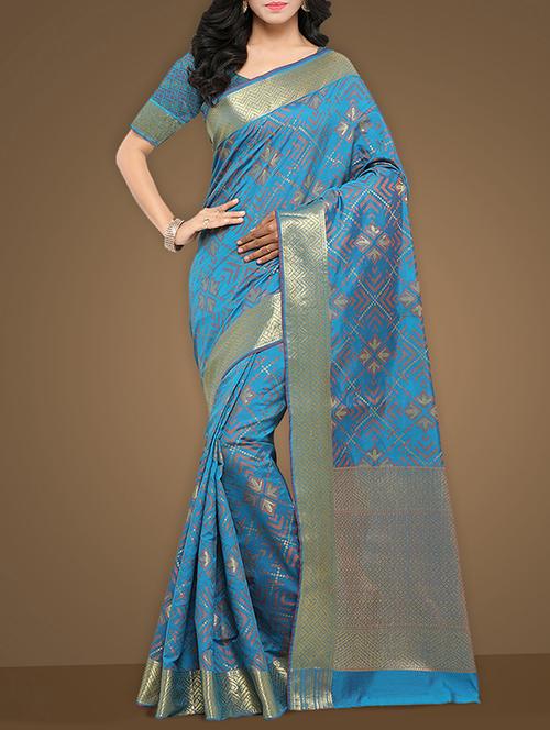 jacquard work patola blue saree with blouse - 15347390 - Very Small Image - 1