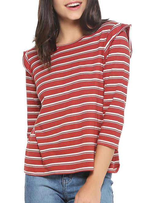 striped shoulder ruffle top - 15349431 - Very Small Image - 1