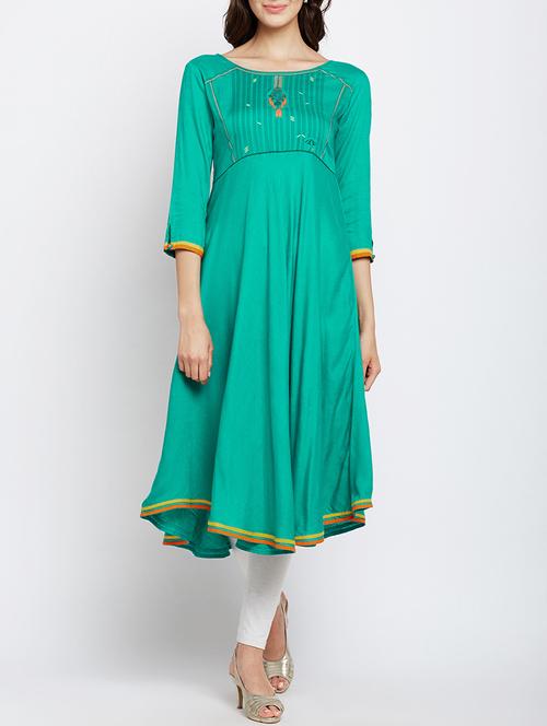 flared green kurta - 15349447 - Very Small Image - 1
