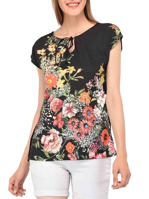 floral print tie up neck top - 15349479 - Very Small Image - 1