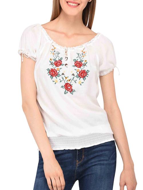 embroidered tie knot neck blouson top - 15349481 - Very Small Image - 1