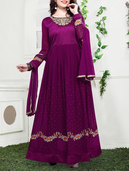 embroidered semi-stitched flared suit - 15349486 - Very Small Image - 1