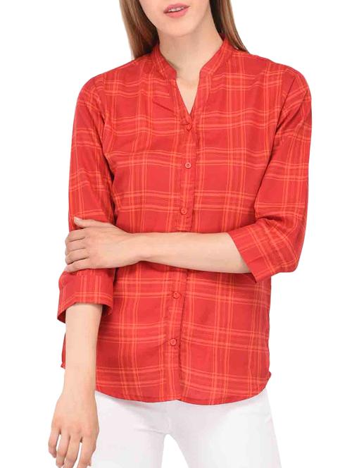 checkered mandarin collar shirt - 15350140 - Very Small Image - 1