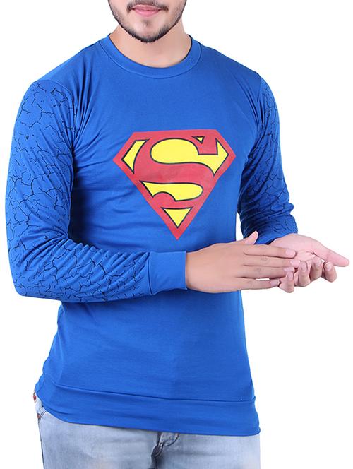 blue cotton chest print t-shirt - 15350609 - Very Small Image - 1