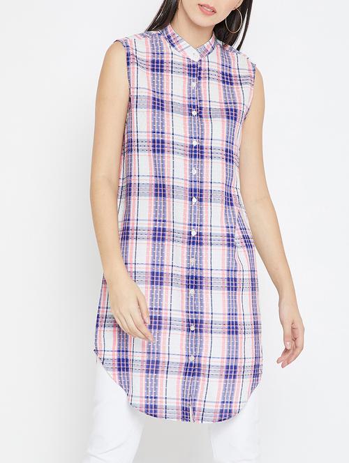 curved hem checkered tunic - 15351469 - Very Small Image - 1