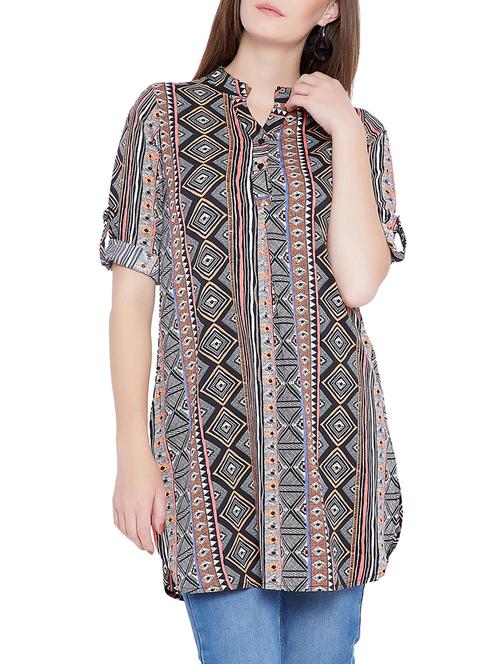 mandarin neck printed tunic - 15351478 - Very Small Image - 1