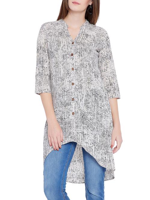 high low mandarin neck printed tunic - 15351482 - Very Small Image - 1