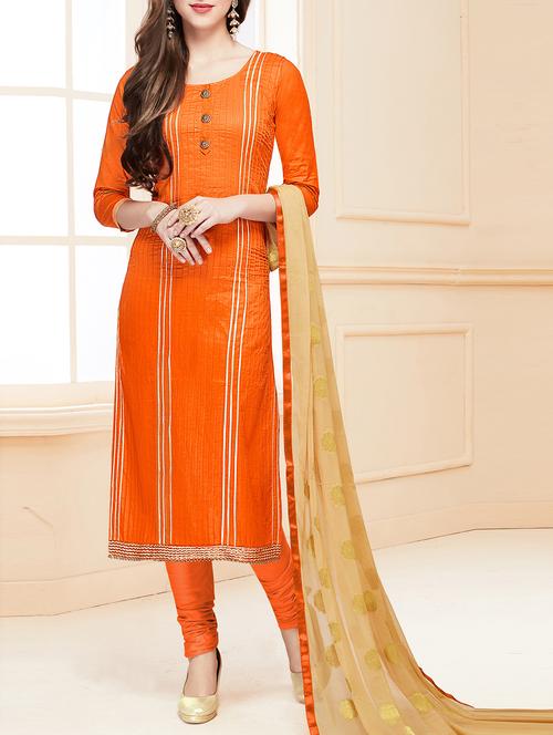 pintucks work unstitched churidaar suit - 15352051 - Very Small Image - 1