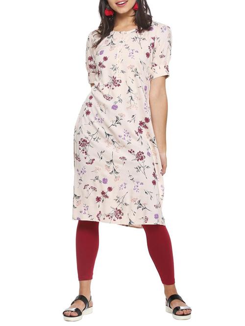 cream viscose straight kurta - 15352482 - Very Small Image - 1