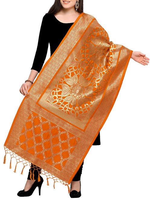 orange silk dupatta - 15353557 - Very Small Image - 1