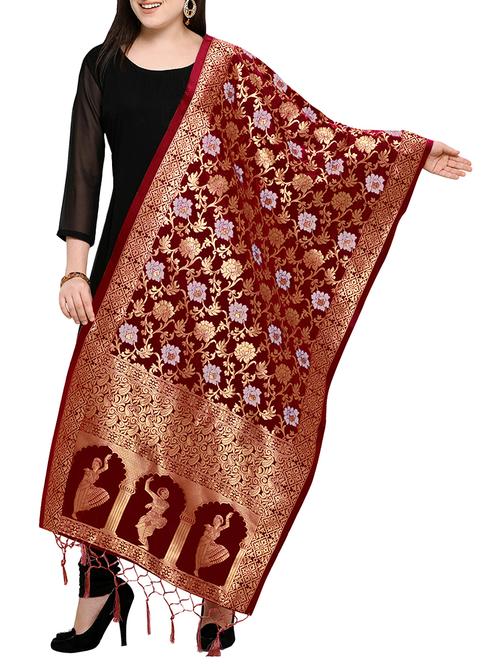 maroon silk dupatta - 15353565 - Very Small Image - 1