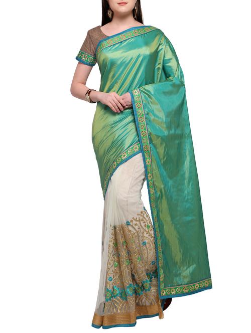 embroidered half & half turquoise saree with blouse - 15353749 - Very Small Image - 1