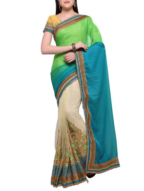 ombre embroidered half & half saree with blouse - 15353752 - Very Small Image - 1