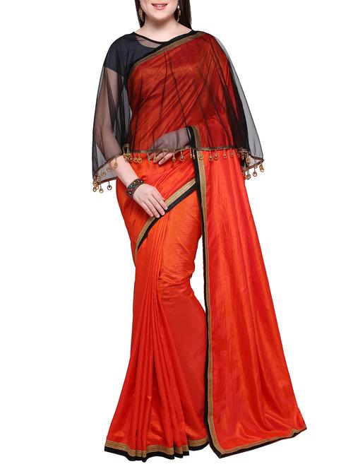 orange fusion saree with embellished cape with blouse - 15353759 - Very Small Image - 1