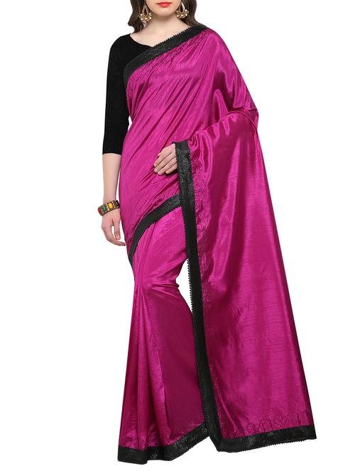 lace border embellished magenta saree with blouse - 15353776 - Very Small Image - 1