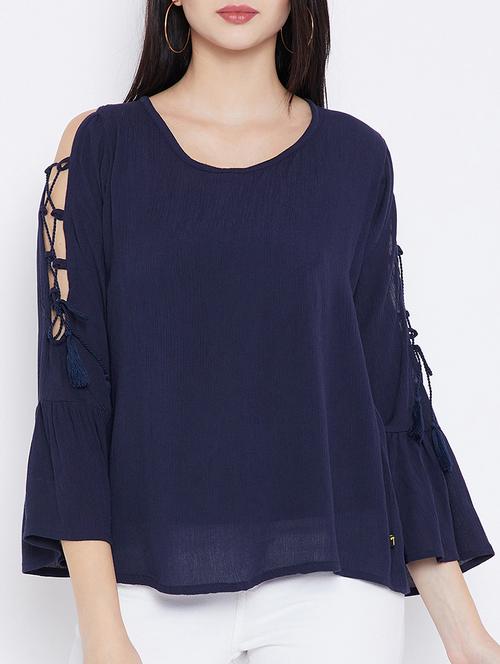 side tie up detail bell sleeved top - 15353833 - Very Small Image - 1