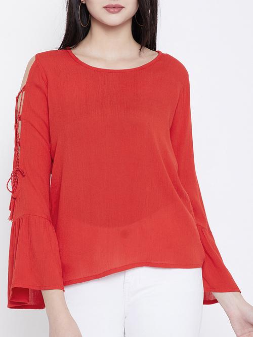 side tie up detail bell sleeved top - 15353834 - Very Small Image - 1