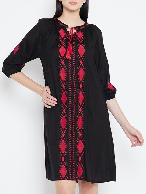 embroidered tie up neck dress - 15353839 - Very Small Image - 1