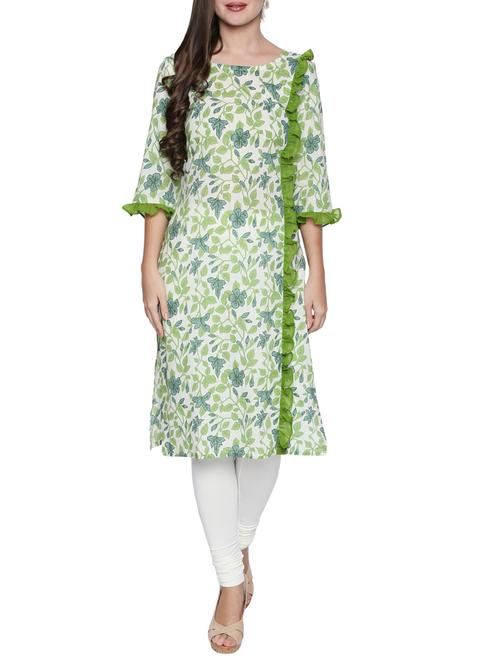 ruffle printed straight kurta - 15353886 - Very Small Image - 1