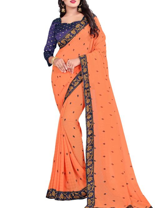 contrast bordered woven saree with blouse - 15354250 - Very Small Image - 1