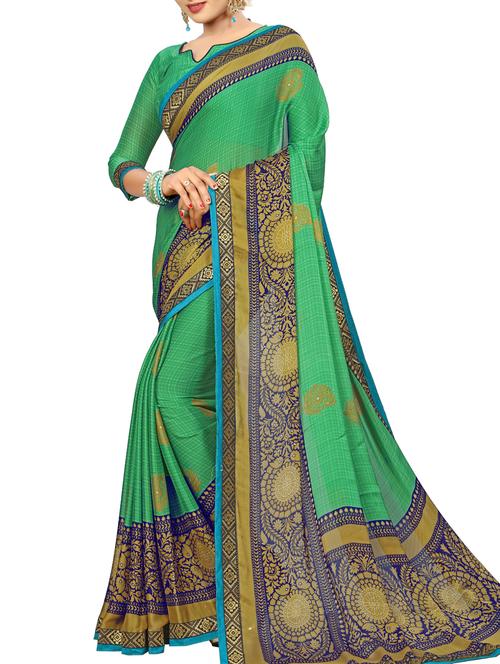 checkered printed saree with blouse - 15354258 - Very Small Image - 1
